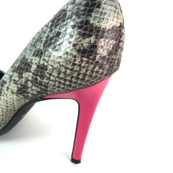 Guess Faux Snakes Skin Cut Away Stilettos with Hot Pink Heels - Picture 2 of 4